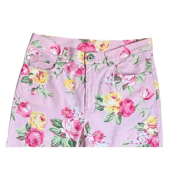 Lauren Ralph Lauren Pink Floral Flat Front Cropped Pant 10 Cottage Flower Spring - Picture 3 of 11